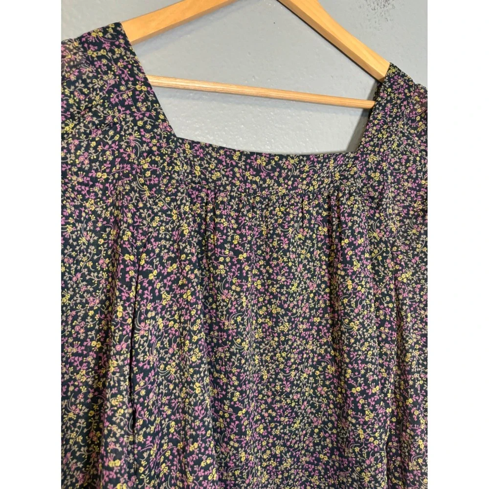 Boden Square Neck Floral Printed Peasant Top Navy Pink Size 4 Cottagecore‎